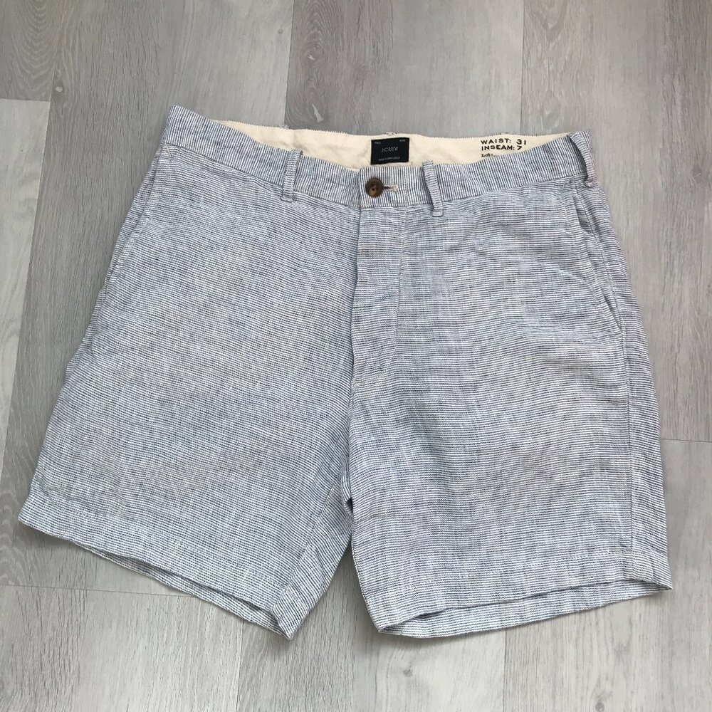 J CREW 100% LINEN BLUE FLAT FRONT SHORTS MENS 31